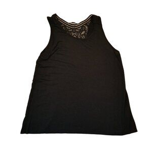 Cable & Gauge Sleeveless Top Blouse Size M Womens Black Lace Back Applique Vacay